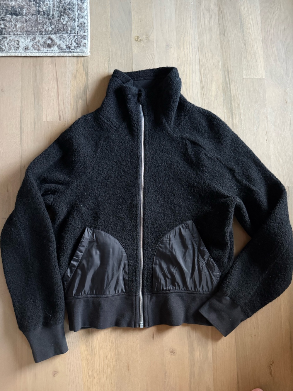 lululemon athletica Black Bouclé Hooded Jacket with Nylon Lining